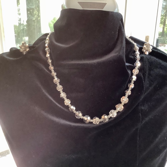 Sherman crystal necklace and clip on earrings set. - Picture 2 of 6